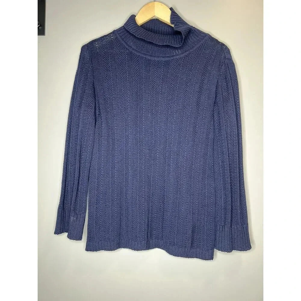 ST JOHN COLLECTION Blue Sweater Size P PETITE Womens Mock Turtle Neck Knit VTG